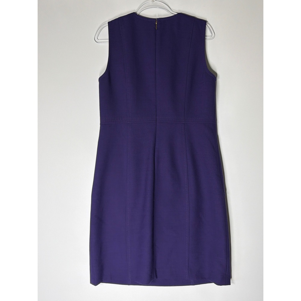 Tory Burch Petra Purple Sleeveless Sheath Dress Wool Blend Gold Hardware Size 12 - Picture 7 of 14